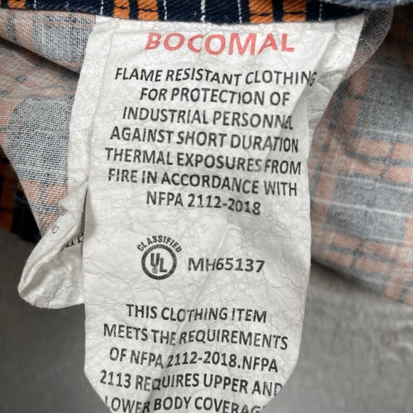 Bocomal Flame Resistant Shirt Mens 2XL Orange Plaid FR Work Pearl Snap Western - Picture 10 of 11